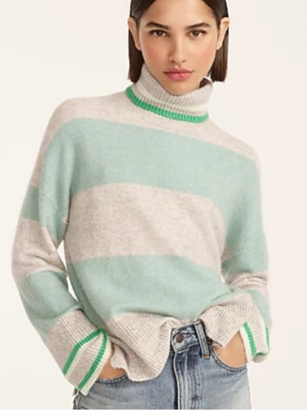 J. Crew Merino Wool Alpaca Blend Oversized Striped Turtleneck Sweater
